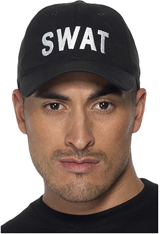 Smiffys Erwachsene Unisex Swat Baseballkappe, Schwarz, Einheitsgröße, 35463