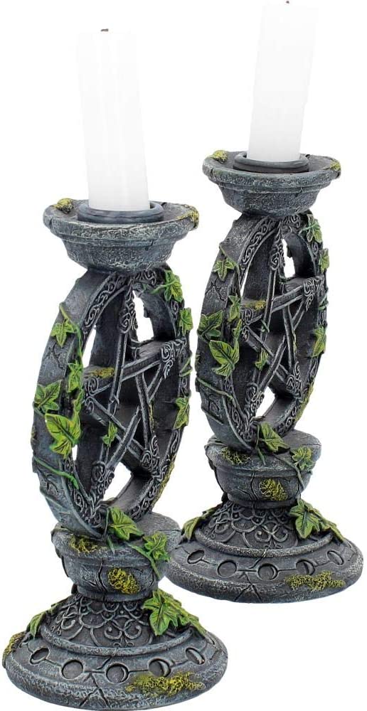 Nemesis Now Wiccan Pentagram Candlesticks Set of Two Candle Holder 15cm Black, R