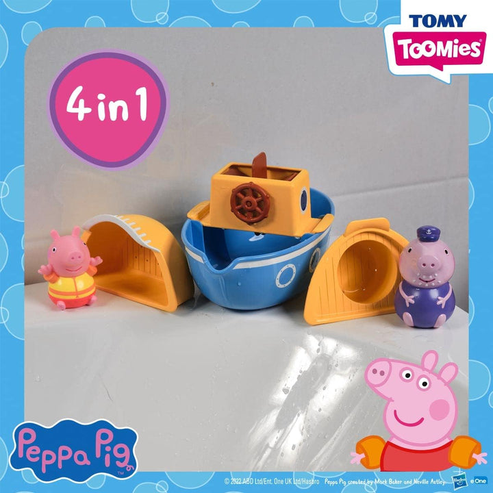 TOMY E73414 Toomies Grandpa Pig’s Splash & Pour Boat - 4 Pc Bath Time Peppa Removable Water Sprinklers