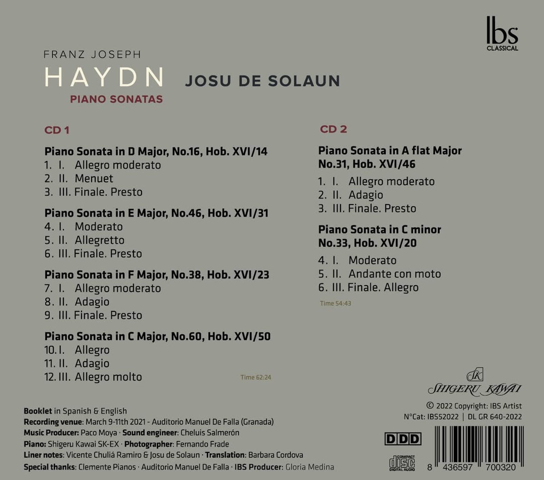 Haydn: Piano Sonatas [Josu de Solaun] [Ibs Classical: IBS52022] [Audio CD]