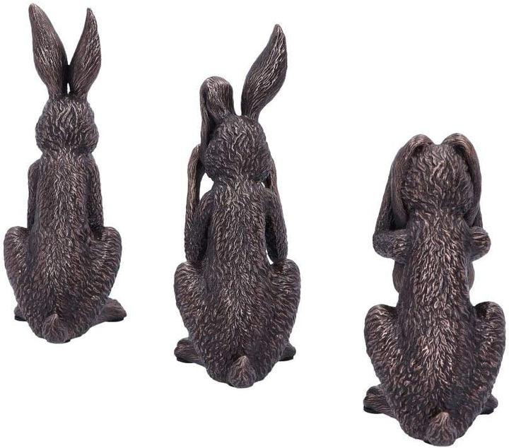 Nemesis Now See No, Hear No, Speak No Evil Bronze Hare Figurines, Polyresin, One