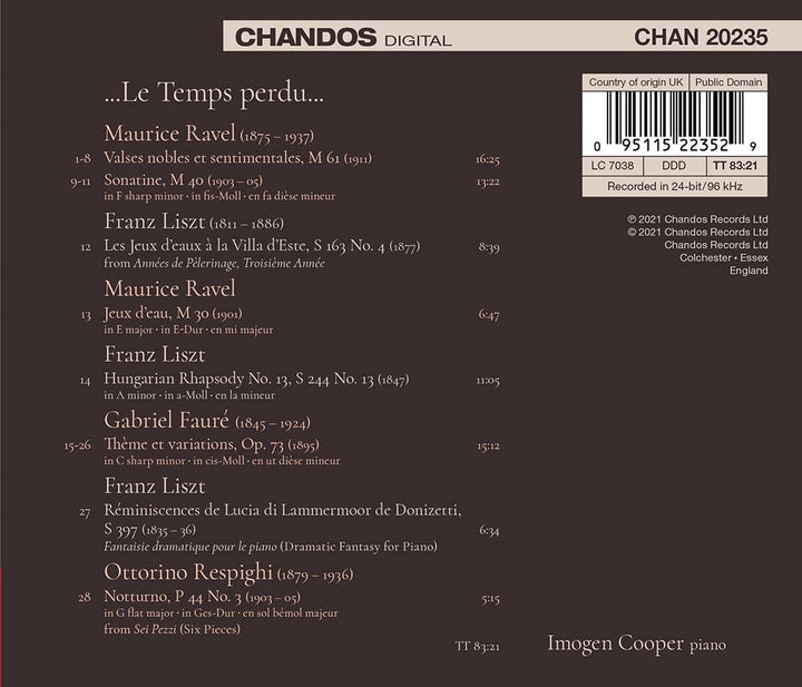 Imogen Cooper - Le Temps Perdu [Imogen Cooper] [Chandos Records: CHAN 20235] [Audio CD]