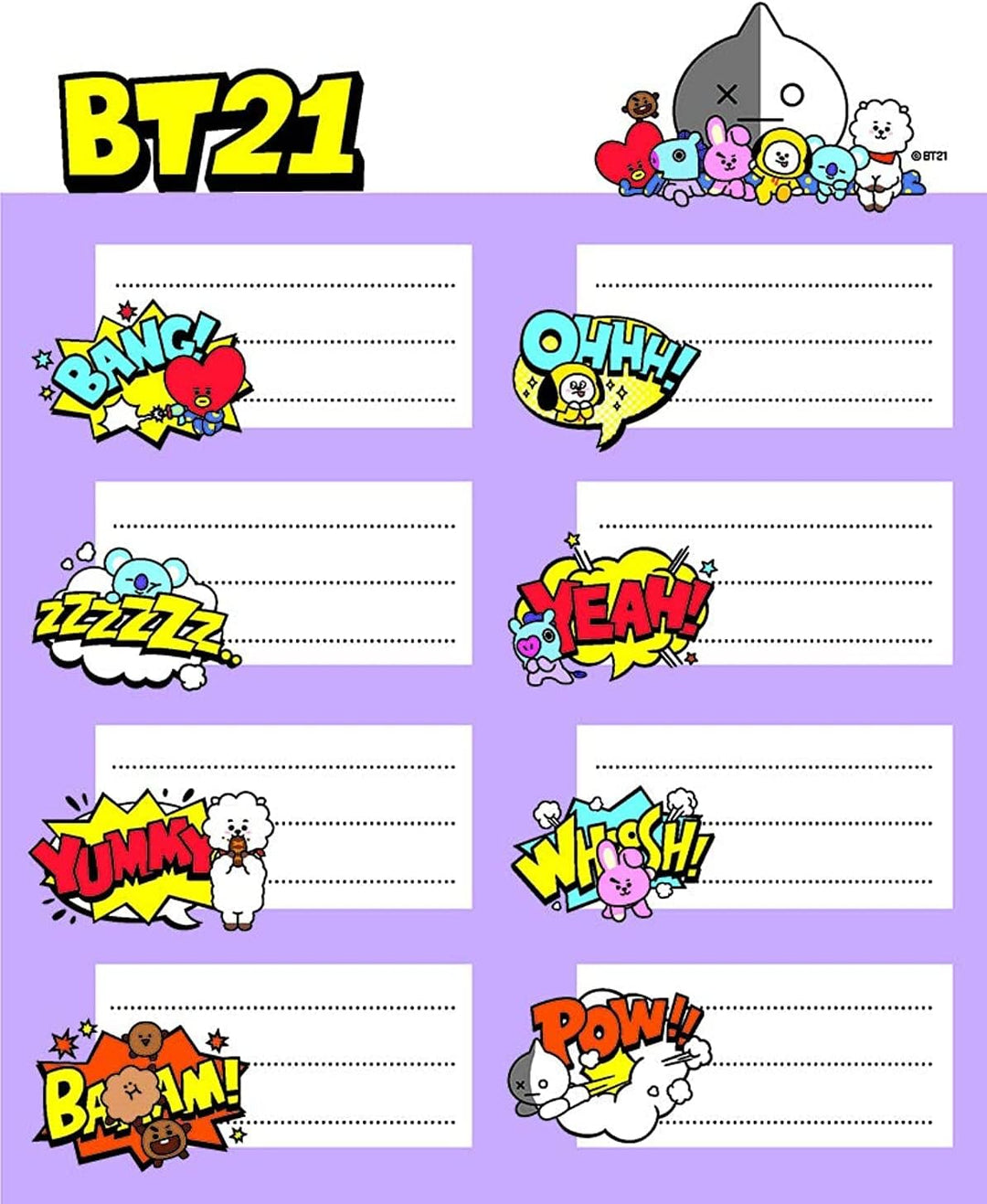 Grupo Erik BT21 Official Merchandise Stickers - Sticky Labels - Food Labels Stickers