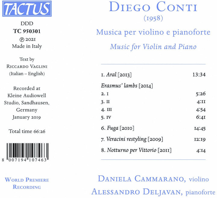 Conti: Music For Violin/Piano [Daniela Cammarano; Alessandro Deljavan] [Tactus: TC 950301] [Audio CD]