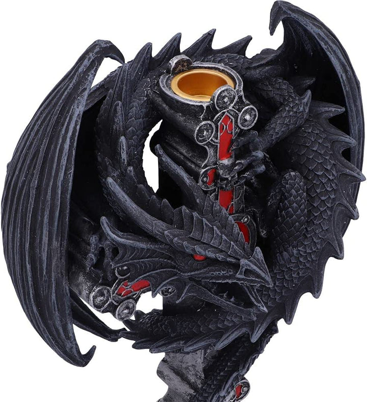 Nemesis Now Anne Stokes Gothic Guardian Dragon Cross Candle Holder 26.5cm, Black