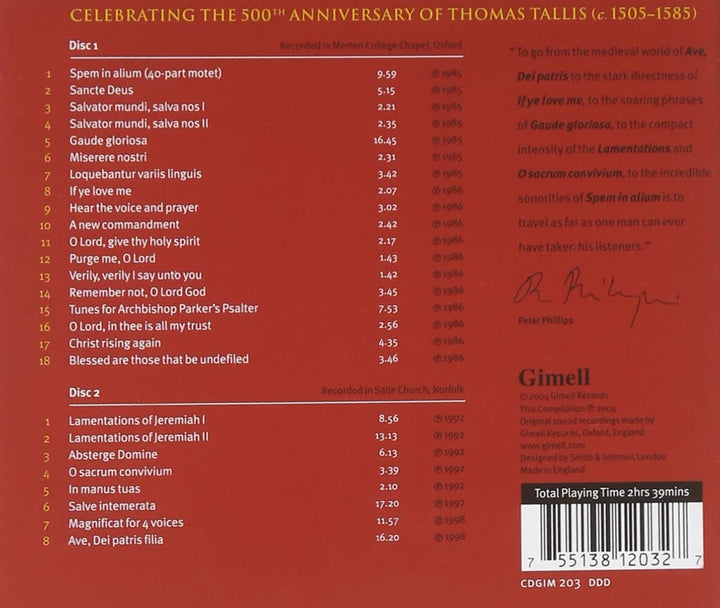 The Tallis Scholars sing Thomas Tallis / Spem In Alium - Tallis Scholars [Audio CD]