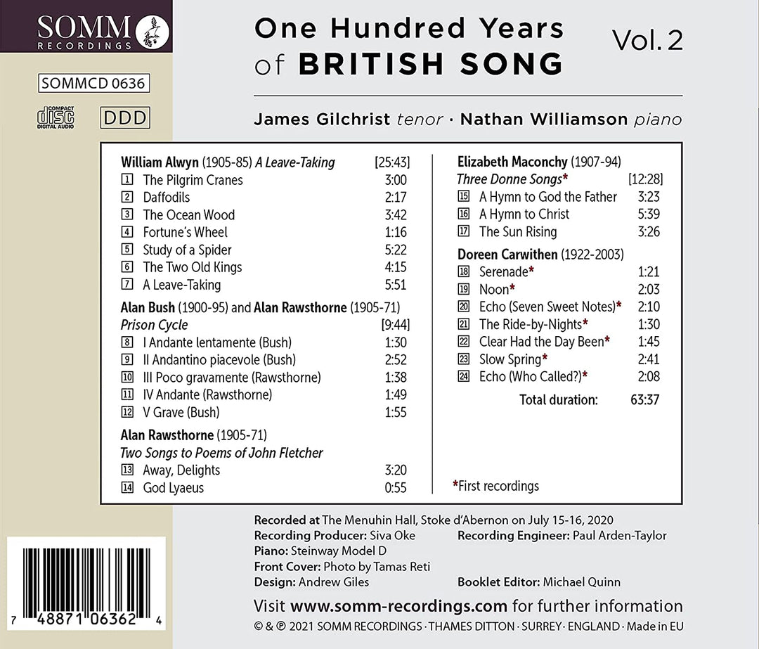 One Hundred Years of British Song, Vol.2 [James Gilchrist; Nathan Williamson] [Somm Recordings: SOMM 0636] [Audio CD]