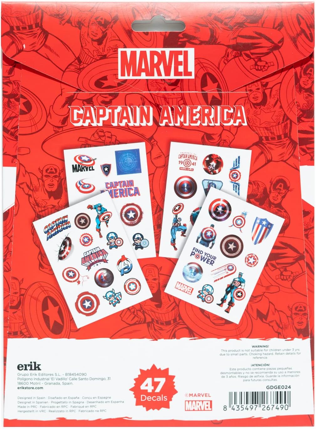 Erik Official Marvel Captain America Gadget Decals - 47 Waterproof & Removable Stickers