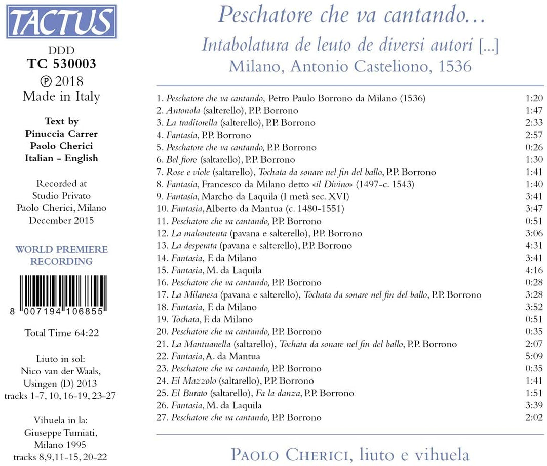 Peschatore Che Va Cantando [Paolo Cherici] [Tactus: TC 530003] [Audio CD]