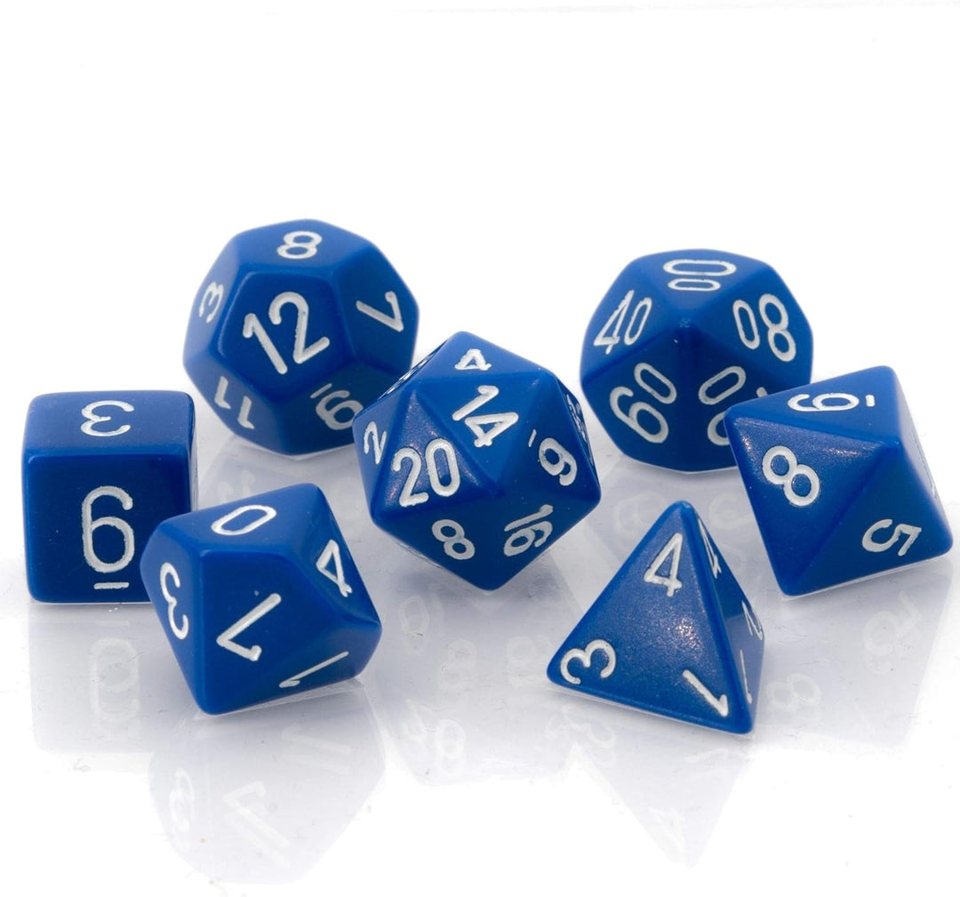 CHESSEX OPAQUE BLUE/WHITE 7CT POLYHEDRAL SET (25406)