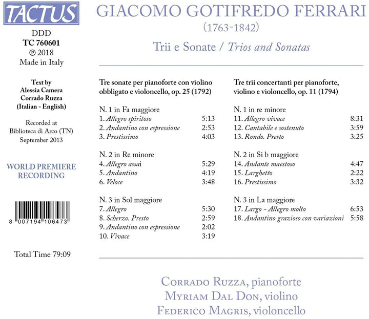 Corrado Ruzza - Ferrari: Trii E Sonate [Corrado Ruzza; Myriam Dal Don; Federico Magris] [Tactus: TC 760601] [Audio CD]