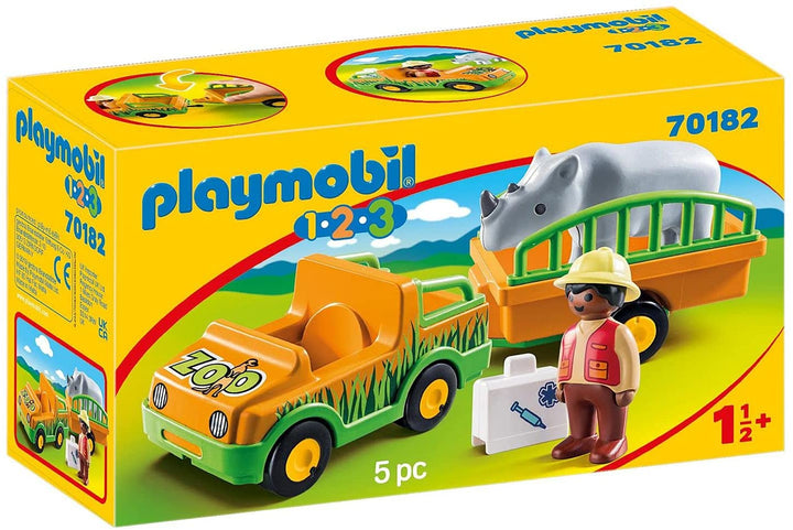 Playmobil 70182 1.2.3 Zoo Truck and Trailer with Rhinoceros for Children 18