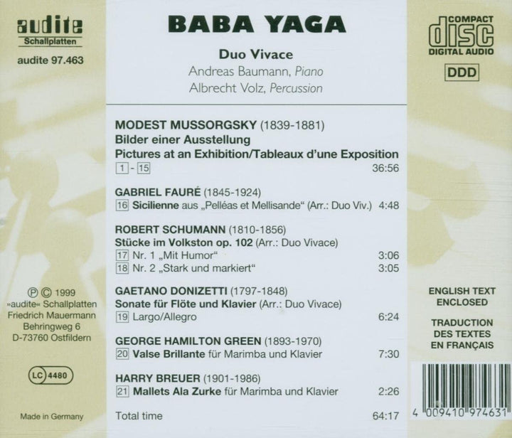 Mussorgsky: Pictures at An Exhibition (Baba Yaga/Duo Vivace) - [Audio CD]