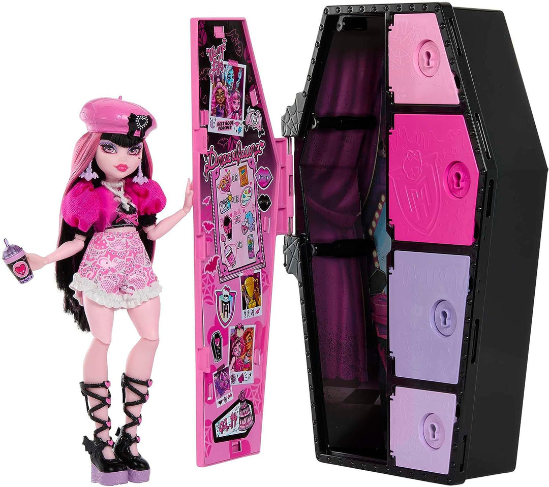 Monster High Puppen- und Modeset, Draculaura mit Ankleideschrank und 19+ Surpr