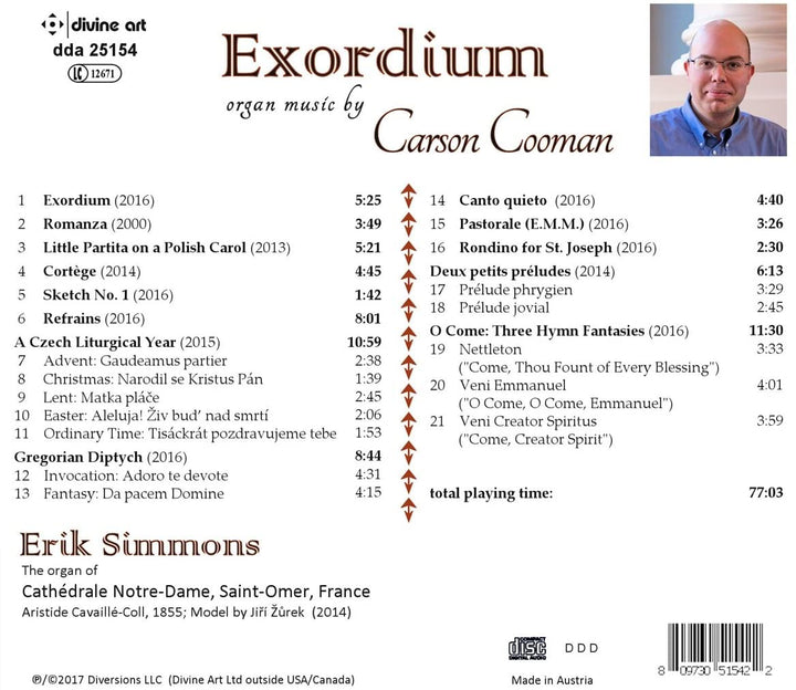 Carson Cooman: Exordium: Music For Organ, Vol. 5 [Erik Simmons] [Divine Art: DDA 25154] [Audio CD]