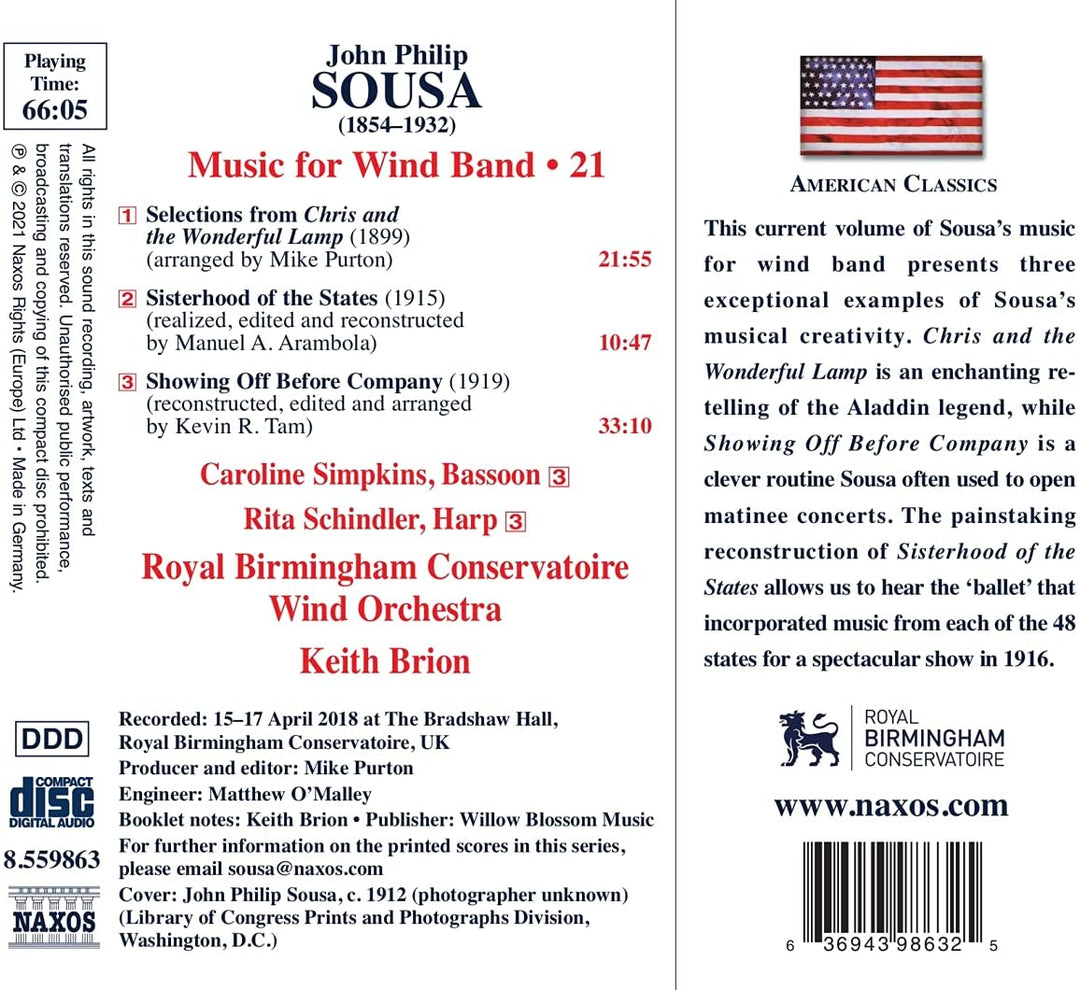 Sousa: Music For Wind Band 1 [Rita Schindler; Caroline Simpkins; Royal Birmingham Conservatoire Wind Orchestra; Keith Brion] [Naxos: 8559863] [Audio CD]