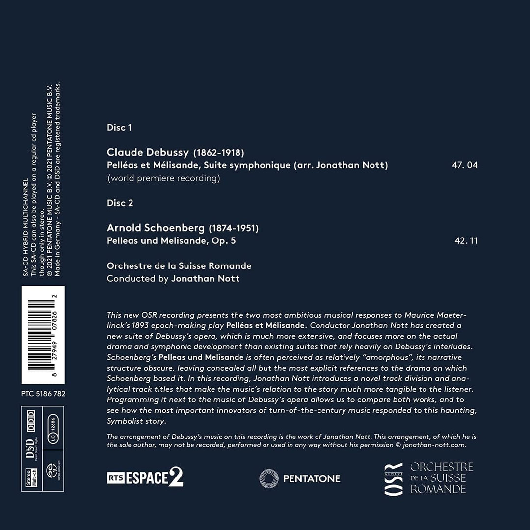 Orchestre de La Suisse Romande Jonathan Nott – Debussy &amp; Schönberg: Pelléas &amp; Mélisande [Audio CD]