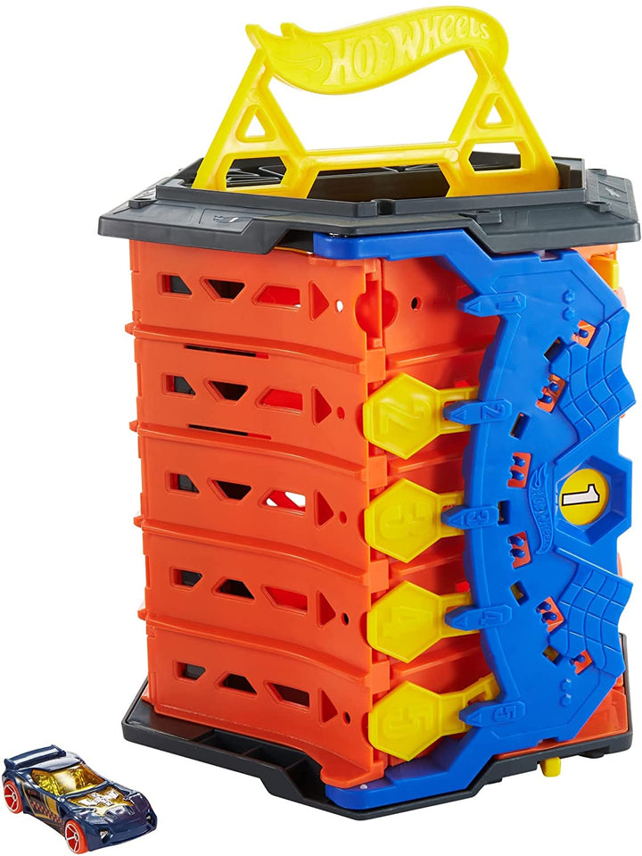 Hot Wheels Roll Out Raceway Track Set with Storage Bucket and 5-Lane Racetrack (GYX11)