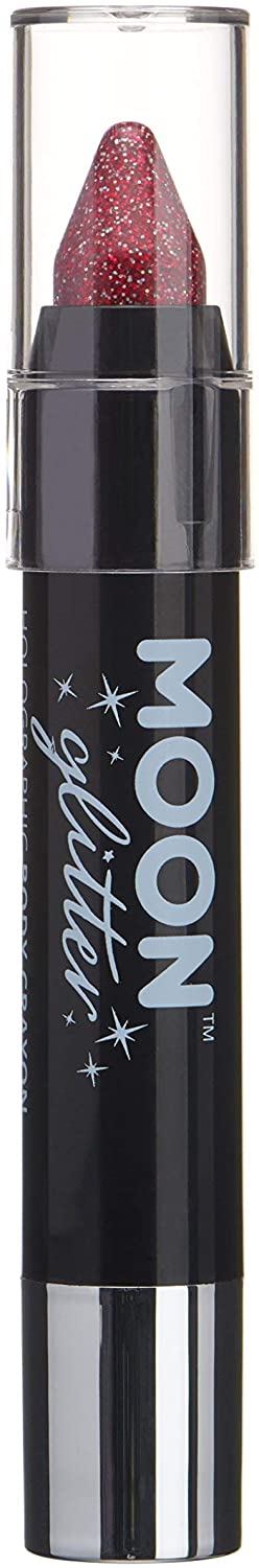 Holographic Glitter Paint Stick Body Crayon makeup for the Face & Body by Moon Glitter 3.5g Red
