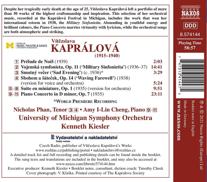 Kapralova: Waving Farewell [Amy I-Lin Cheng; Nicholas Phan; University of Michigan Symphony Orchestra; Kenneth Kiesler] [Naxos: 8574144] [Audio CD]