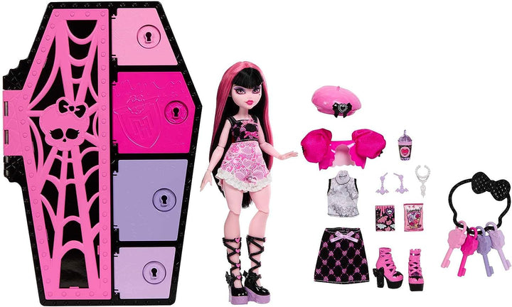 Monster High Puppen- und Modeset, Draculaura mit Ankleideschrank und 19+ Surpr