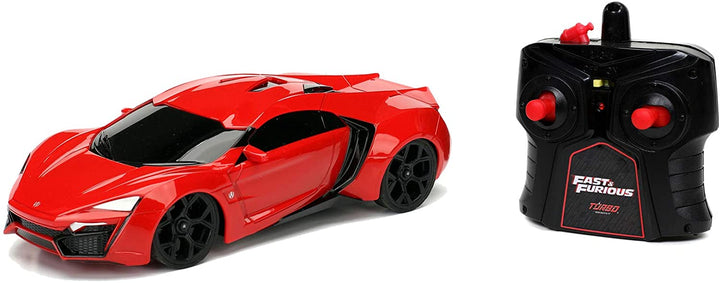 Jada Toys Fast & Furious Lykan Hypersport 253203020 Remote Control 2-Channel Radio Control Turbo Function RC Car Drives Forwards-Backwards, Left-Right, Scale 1:24, Red