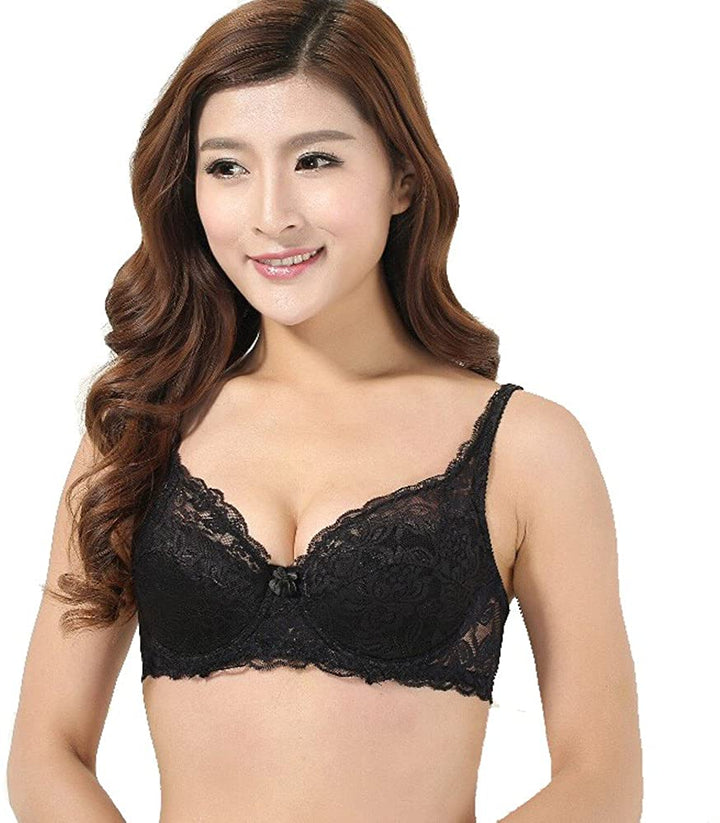 Yaseking Sexy Lace Push Up Deep V Bra, Women Ultrathin Underwire Padded Lace Bra