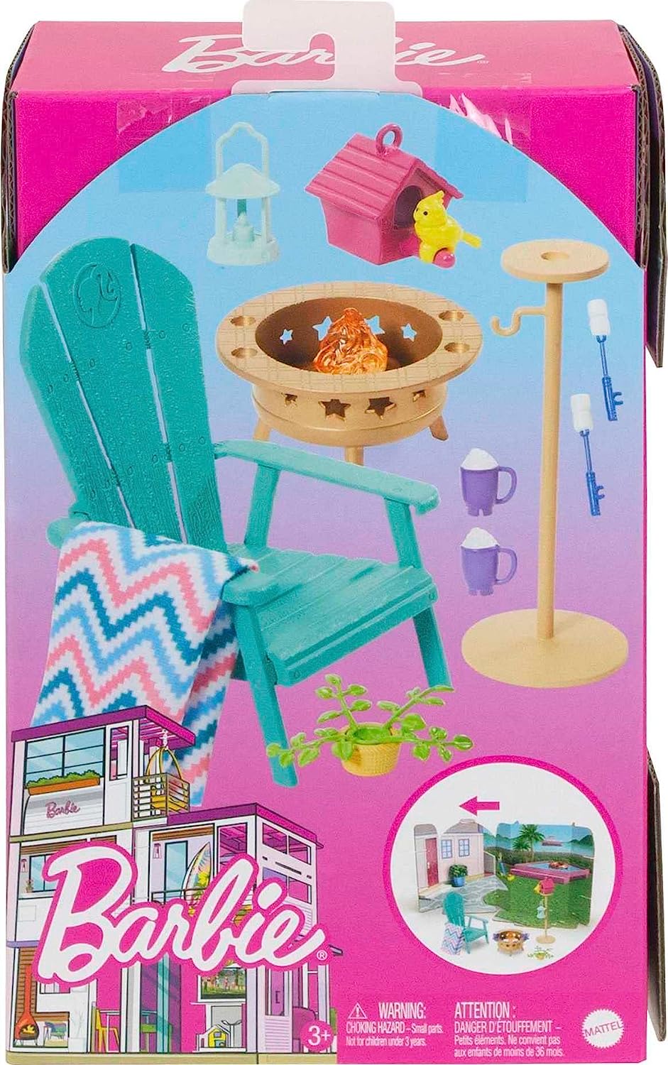 Barbie-Möbel- und Zubehörpaket, Barbie-Puppenhaus-Dekoration, Hinterhofterrasse, Bo