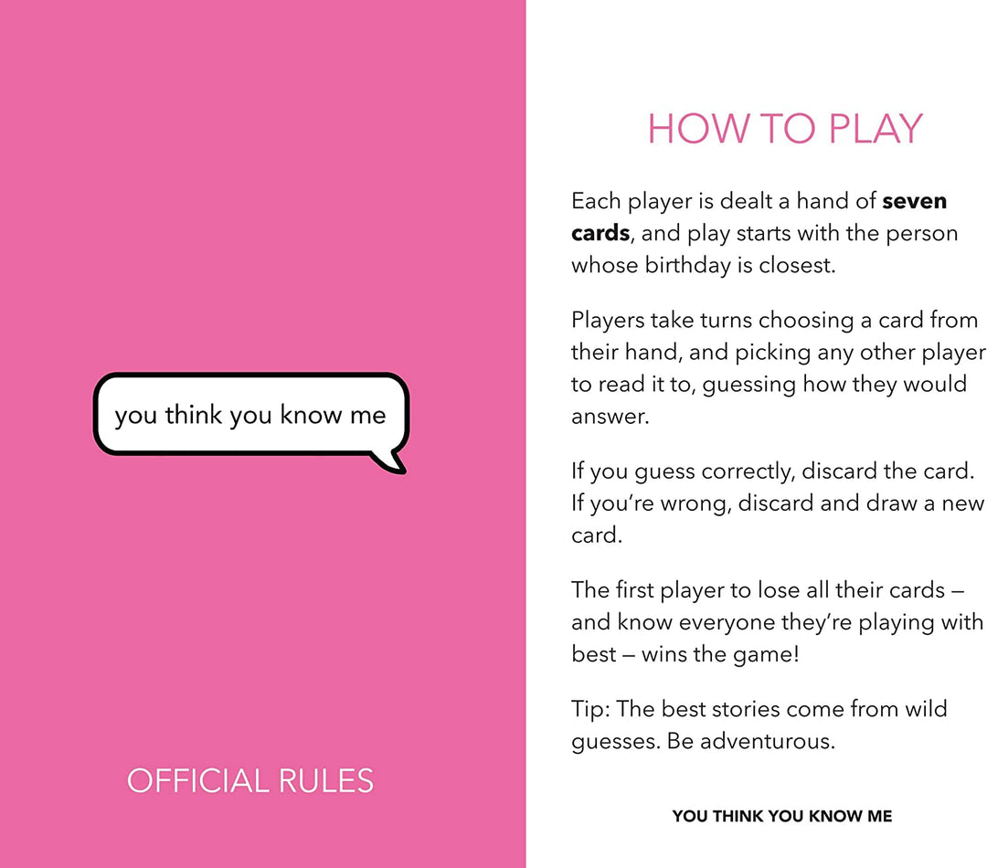 You Think You Know Me Conversational Card Game Party Game (YTYKM)