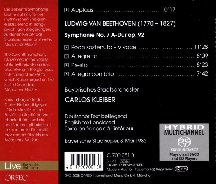 Beethoven - Symphony No 7. [Audio CD]