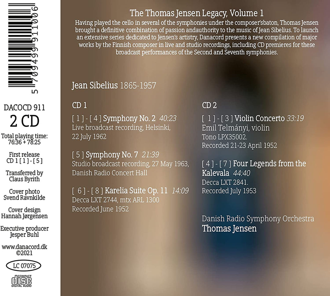 Thomas Jensen Legacy, Vol. 1 [Danish Radio Symphony Orchestra; Emil Telmányi; Thomas Jensen] [Danacord: DACO 911] [Audio CD]