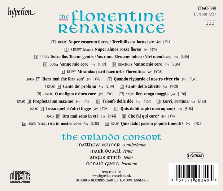 The Florentine Renaissance [The Orlando Consort] [Hyperion Records: CDA68349] [Audio CD]