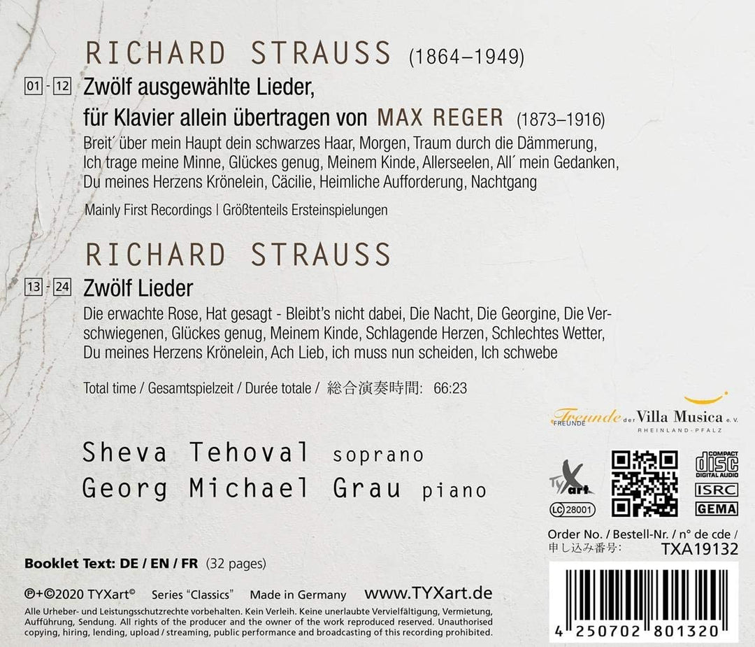 Sheva Tehoval; Georg Michael Grau - Straus/Reger: Lieder Mit Un Ohne Worte [Audio CD]