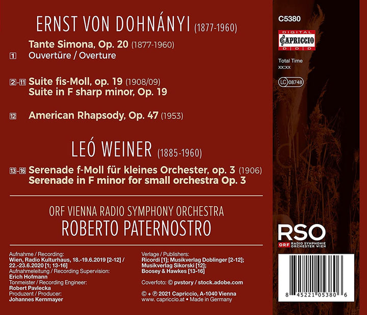 ORF Vienna Radio Symphony Orchestra - Dohnanyi: Tante Simona [ORF Vienna Radio Symphony Orchestra; Roberto Paternostro] [Capriccio: C5380] [Audio CD]