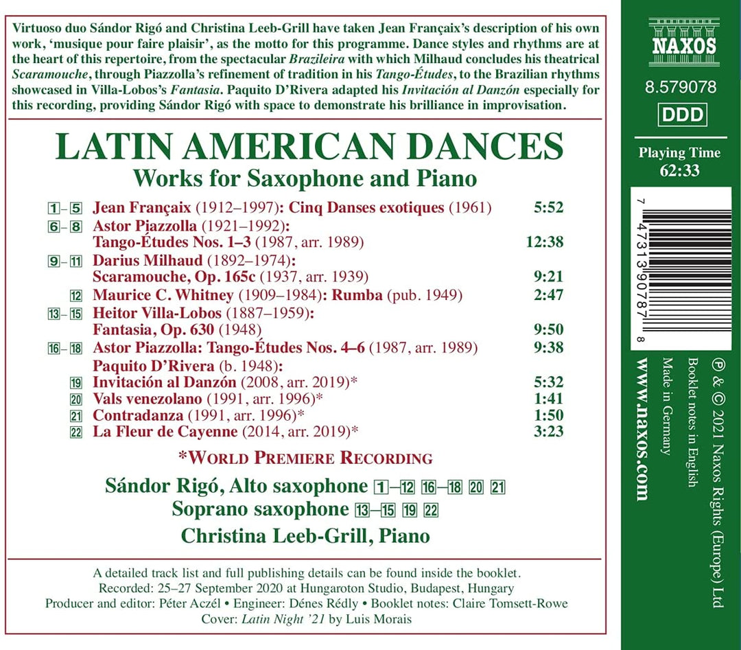 Milhaud: Latin Dances [Sándor Rigó; Christina Leeb-Grill] [Naxos: 8579078] [Audio CD]