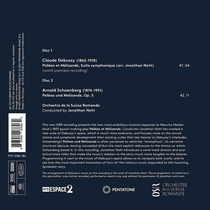 Orchestre de La Suisse Romande Jonathan Nott - Debussy & Schoenberg: Pelléas & Mélisande [Audio CD]