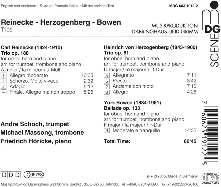 Heinrich Von Herzogenberg, Carl Reinecke, York Bowen: Trios [Audio CD]