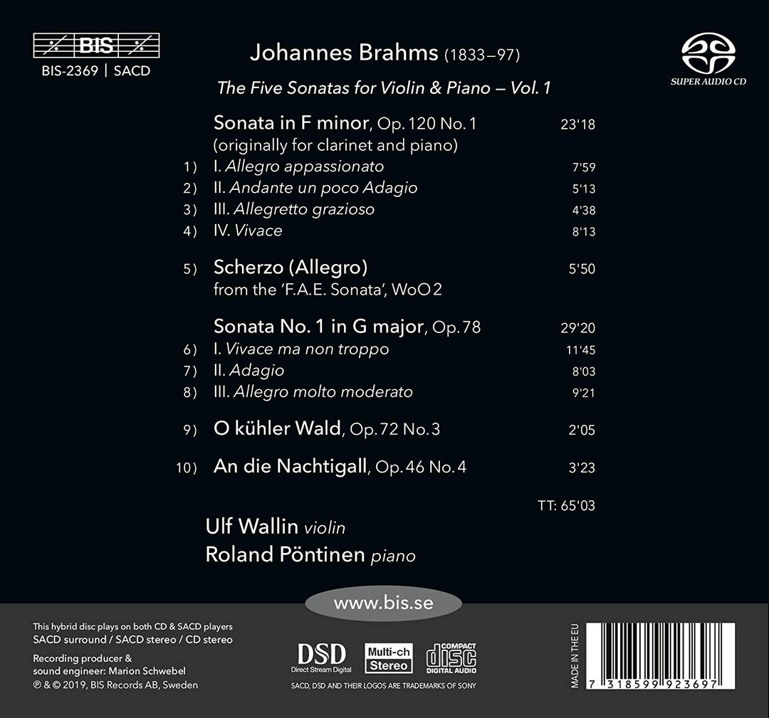 Brahms: The Five Sonatas [Ulf Wallin; Roland Pöntinen] [Bis: BIS2369] [Audio CD]