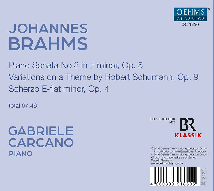 Brahms:Gabriele Carcano [Gabriele Carcano] [OEHMS CLASSICS: OC1850] [Audio CD]