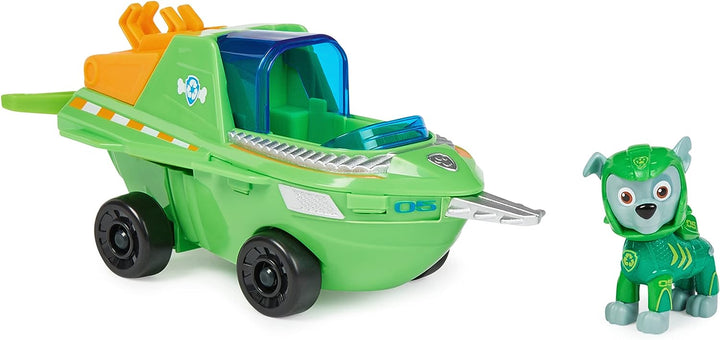 Paw Patrol Aqua Pups Rocky Transforming Sawfish Vehicle with Collectible Action Figure