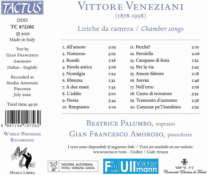 Beatrice Palumbo - Veneziani: Liriche Da Camera [Beatrice Palumbo; Fian Francesco Amoroso] [Tactus: TC 872202] [Audio CD]