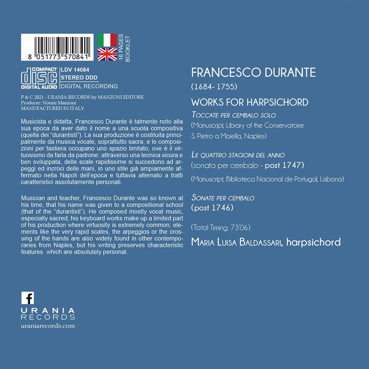 Francesco Durante: Works For Harpsichord [Audio CD]