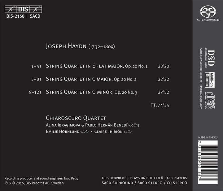 Haydn:Sun Quartets 1-3 [Chiaroscuro Quartet: Alina Ibragimova; Pablo Hernán Benedí; Emilie Hörnlund; Claire Thirion] [BIS: BIS2158] [Audio CD]