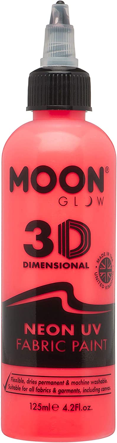 Smiffys - Moon Glow Neon UV 3D Fabric Paint (125ml) - Intense Red Textile Paint for Clothes, T-Shirts, Bags & Shoes