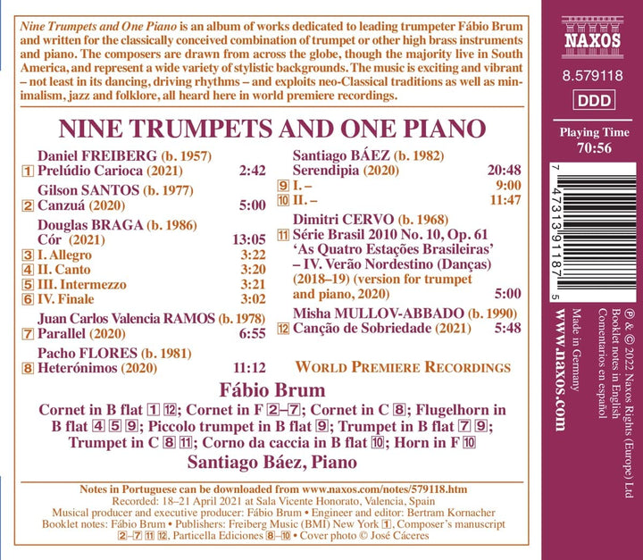 Baez: Nine Trumpets One Piano [Fábio Brum; Santiago Báez] [Naxos: 8579118] [Audio CD]