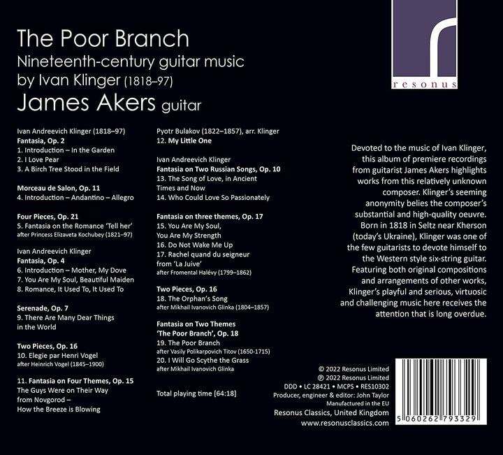 Klinger: The Poor Branch [James Akers] [Resonus Classics: RES10302] [Audio CD]