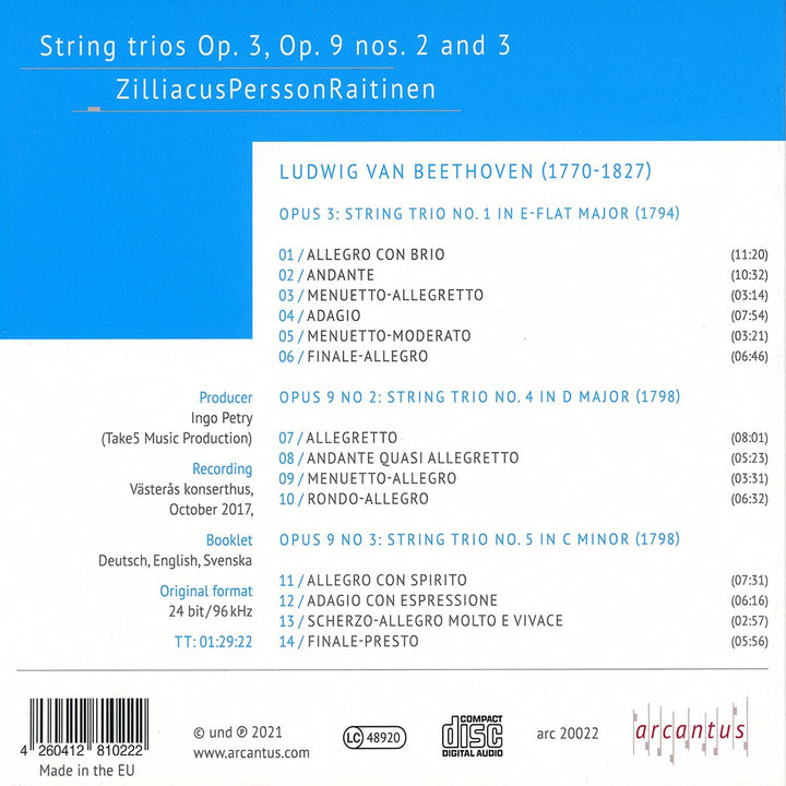 Zilliacus - Beethoven: String Trios, Op. 3, Op. 9 Nos. 2 And 3 [Audio CD]