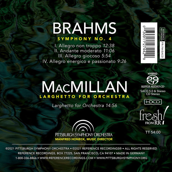 Pittsburgh Symphony Orchestra - Brahms: Symphony No.4 [Pittsburgh Symphony Orchestra; Manfred Honeck] [Reference Recordings: FR-744] [Audio CD]