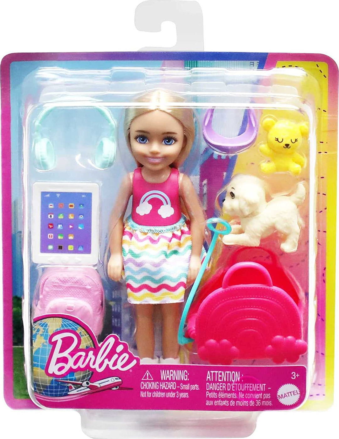 Barbie Chelsea Doll & 6 Accessories, Travel Set with Puppy, Pet Carrier & Backpack