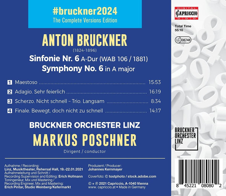 Bruckner: Symphony 6 [Bruckner Orchester Linz; Markus Poschner] [Capriccio: C8080] [Audio CD]